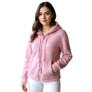 Blue Asphalt Fluffy Pink Angora Blend Zip-Up Hoodie
